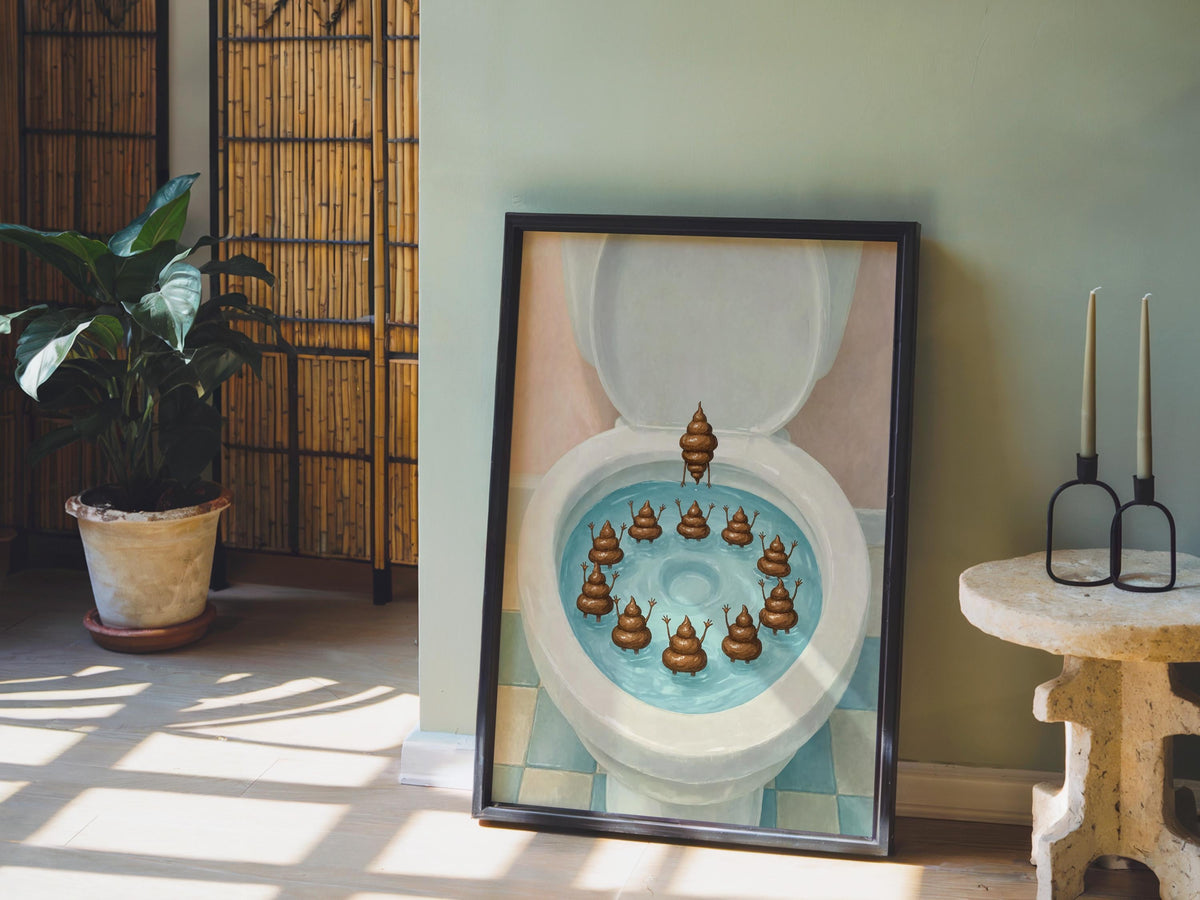 Funny Poop Toilet Print, Bathroom Humor Wall Art, Poop Emoji Divers Poster, Quirky Toilet Decor, Novelty Gift