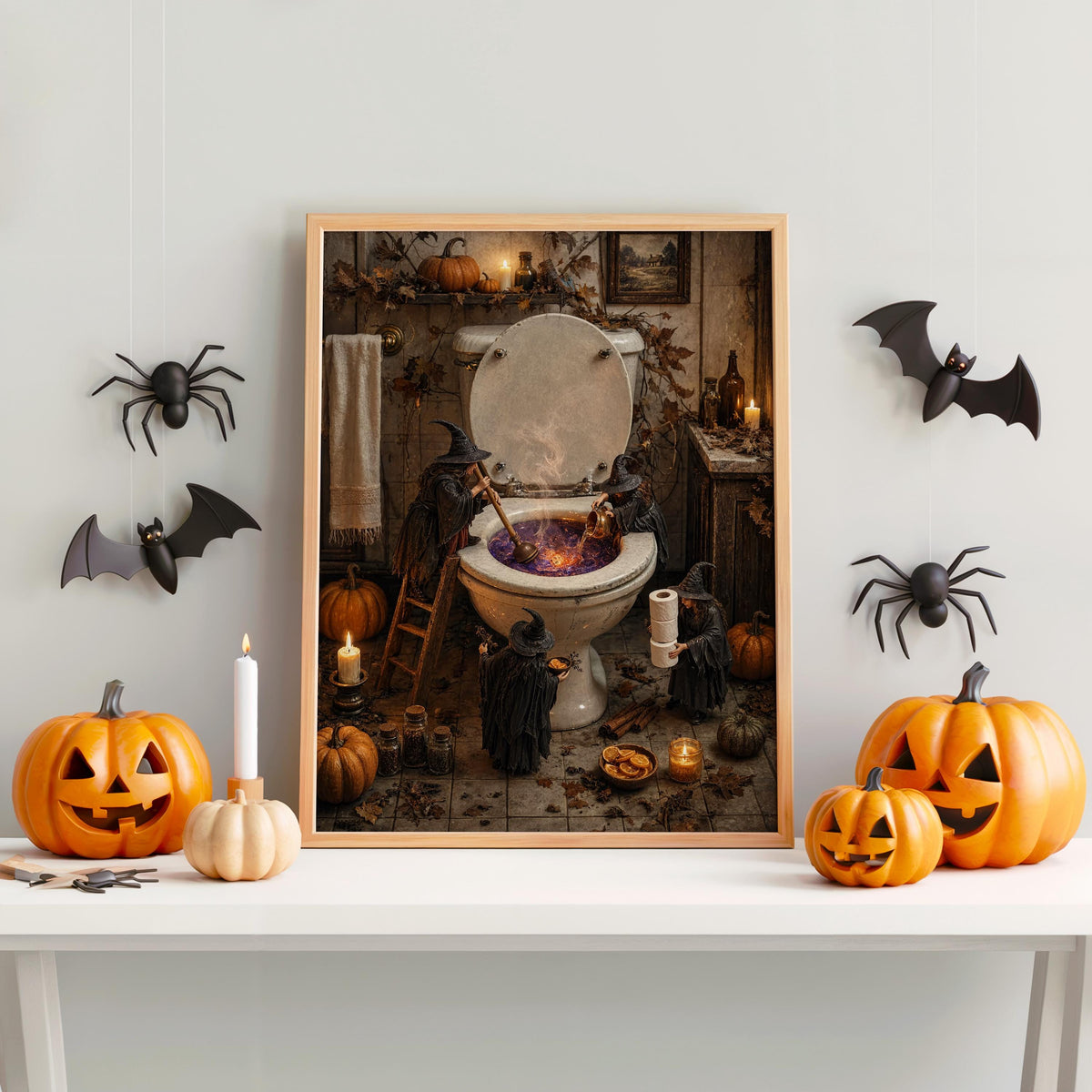 Witches Funny Toilet Print, Halloween Bathroom Wall Art, Magical Plunger Poster, Spooky Home Decor, Quirky Witchy Gift, Loo Sign