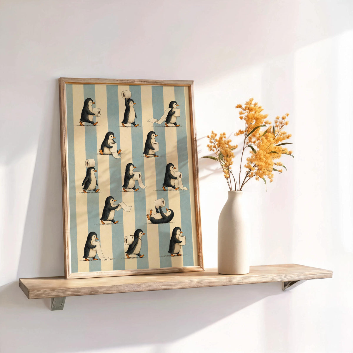 Funny Penguin Toilet Paper Print, Vintage Restroom Wall Art, Cute Penguin Bathroom Decor, Whimsical Animal Poster, Retro Bird Print