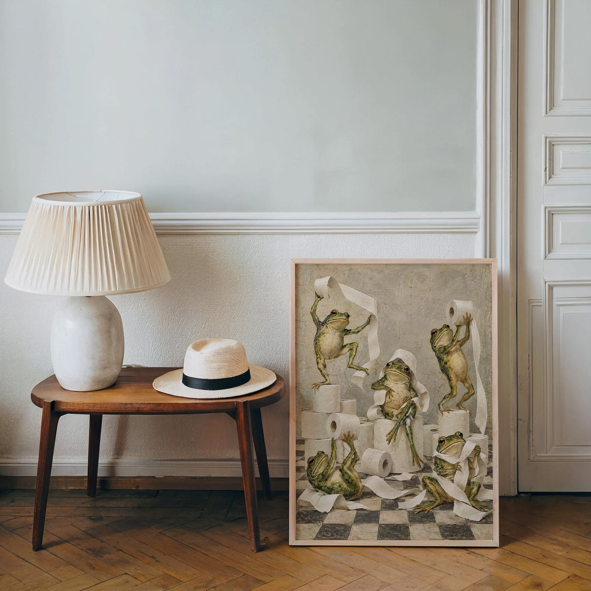 Frog Bathroom Print, Funny Toilet Paper Wall Art, Vintage Frogs Illustration, Quirky Bathroom Decor, Fashion Restroom Loo Sign