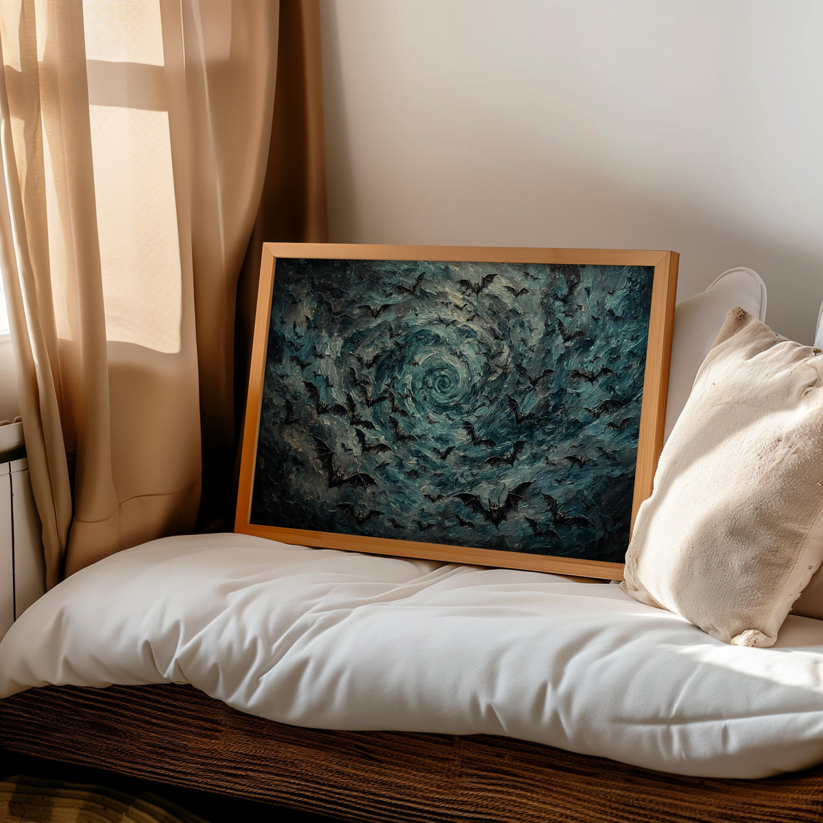 Bat Storm Halloween Print, Swirling Vampire Bats Wall Decor, Dark Gothic Poster, Dramatic Night Sky Print, Spooky Season Home Art