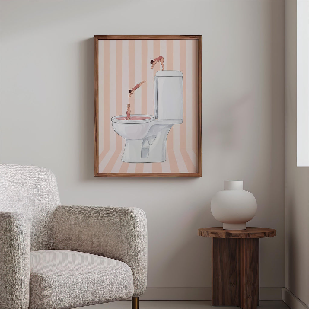 Diving Toilet Print, Funny Bathroom Wall Art, Tiny Swimmers Poster, Quirky Pool Decor, Preppy Pastel Gift for Divers
