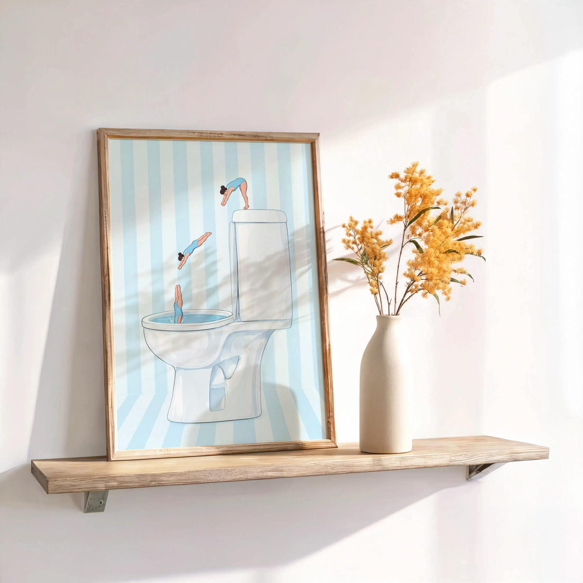 Diving Toilet Print, Funny Bathroom Wall Art, Tiny Swimmers Poster, Quirky Pool Decor, Preppy Pastel Gift for Divers