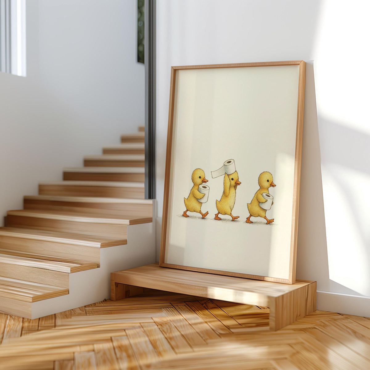 Duckling Toilet Paper Print, Funny Bathroom Wall Art, Vintage Baby Duck Illustration, Cute Guest Bathroom Decor