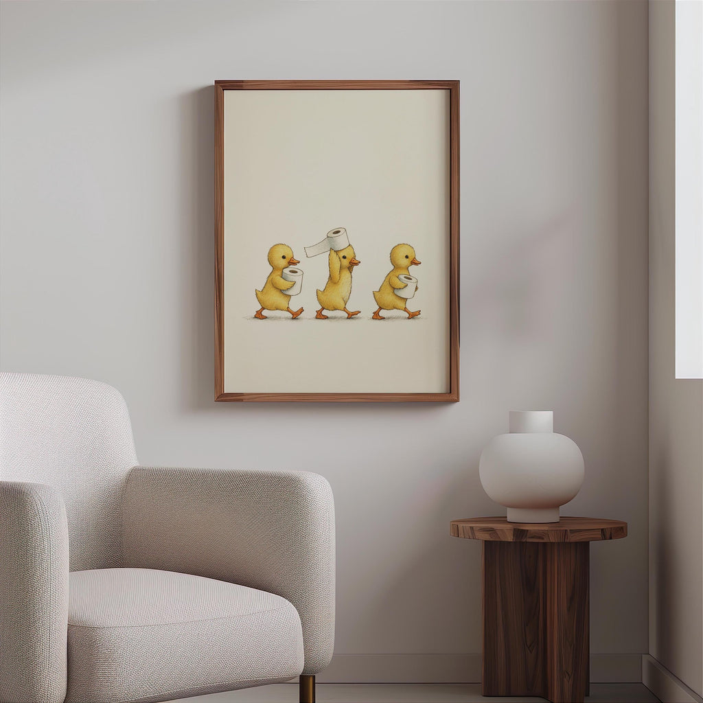 Duckling Toilet Paper Print, Funny Bathroom Wall Art, Vintage Baby Duck Illustration, Cute Guest Bathroom Decor