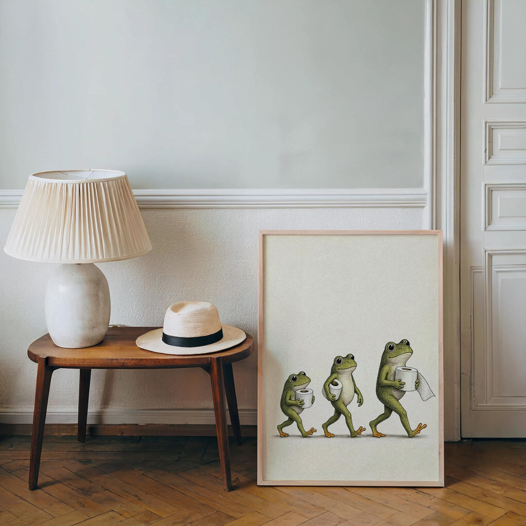Frog Toilet Paper Print, Funny Bathroom Wall Art, Vintage Frog Illustration, Quirky Guest Restroom Decor
