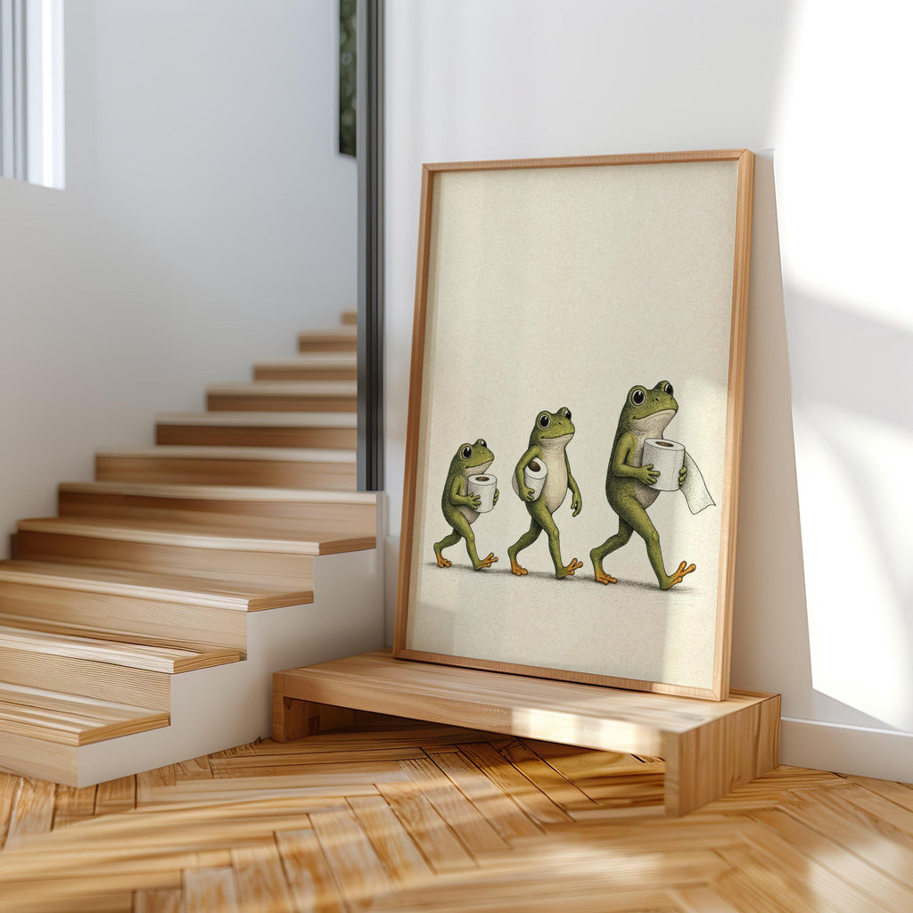 Frog Toilet Paper Print, Funny Bathroom Wall Art, Vintage Frog Illustration, Quirky Guest Restroom Decor