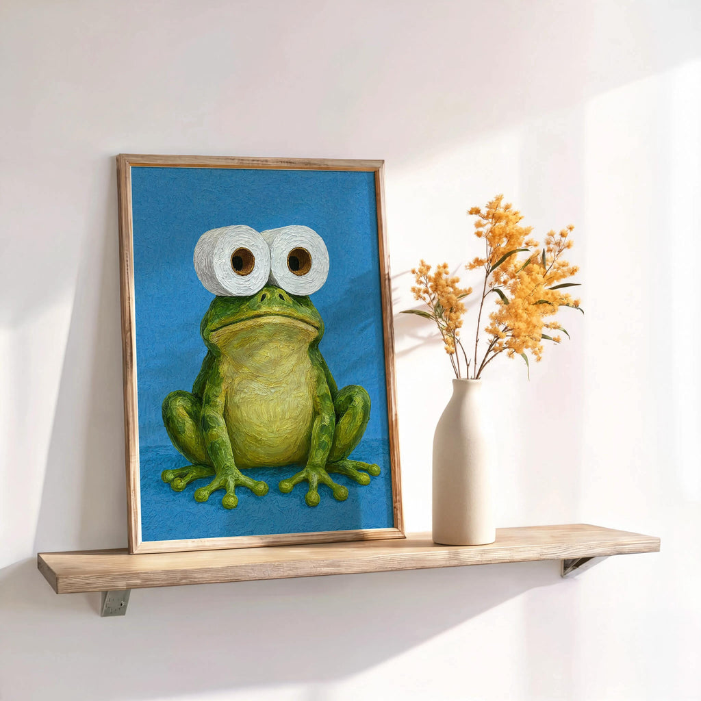 Funny Frog Bathroom Print, Toilet Paper Binoculars, Cute Quirky Restroom Tissue Roll Poster, Guest Bathroom Wall Art, Loo Sign Novelty Gift