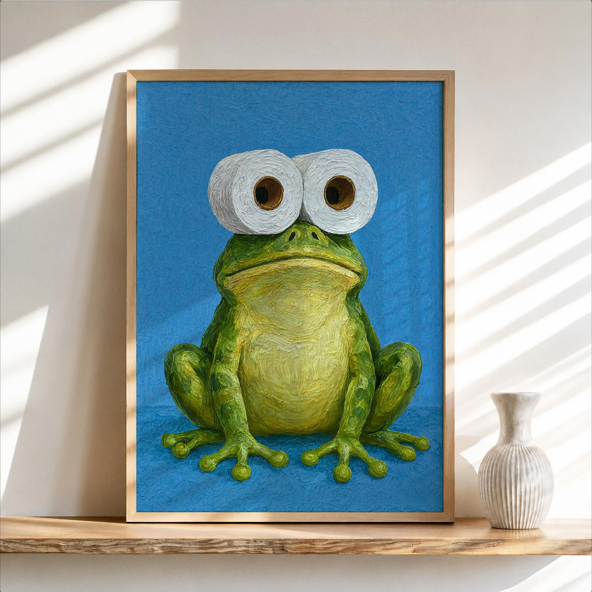 Funny Frog Bathroom Print, Toilet Paper Binoculars, Cute Quirky Restroom Tissue Roll Poster, Guest Bathroom Wall Art, Loo Sign Novelty Gift