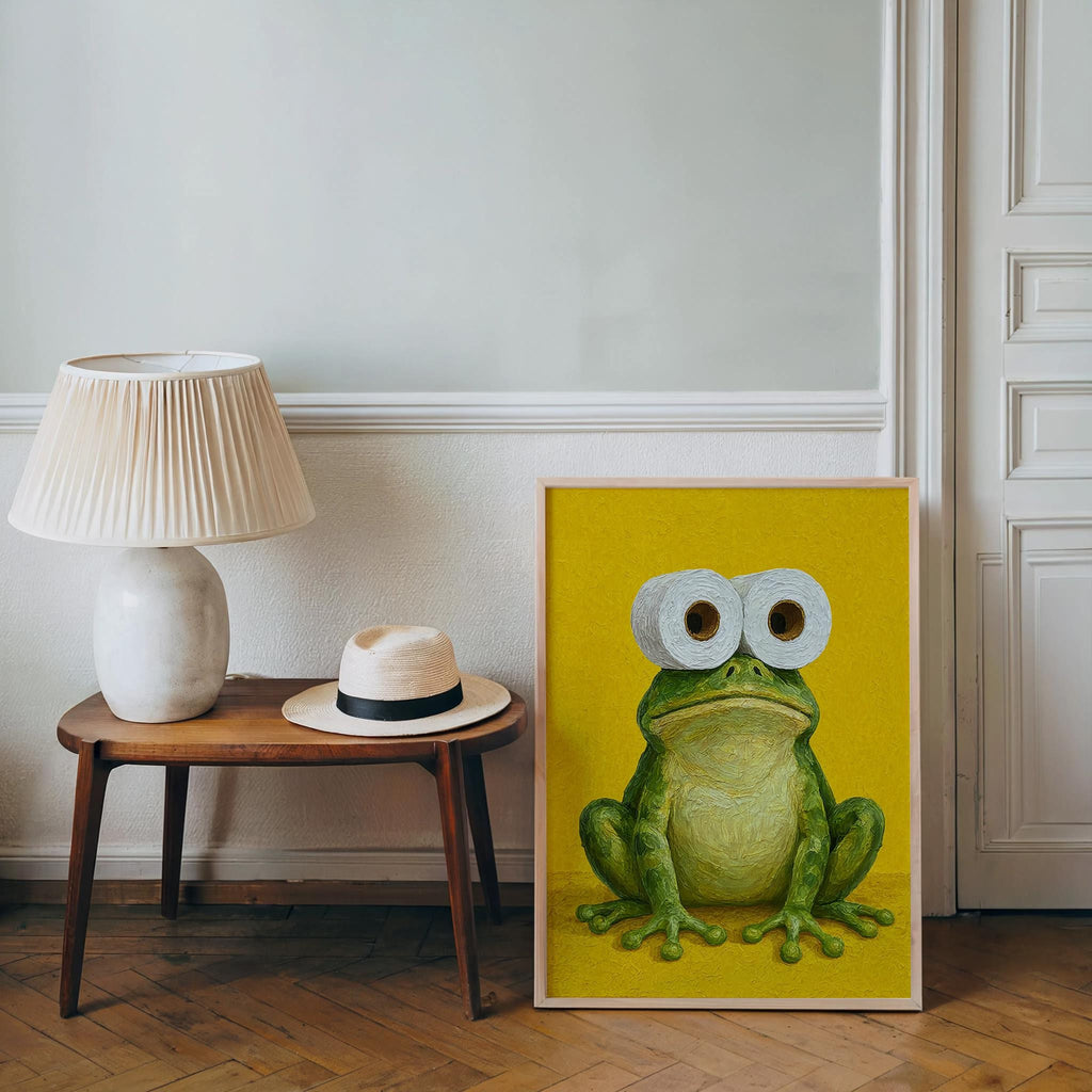 Funny Frog Bathroom Print, Toilet Paper Binoculars, Cute Quirky Restroom Tissue Roll Poster, Guest Bathroom Wall Art, Loo Sign Novelty Gift