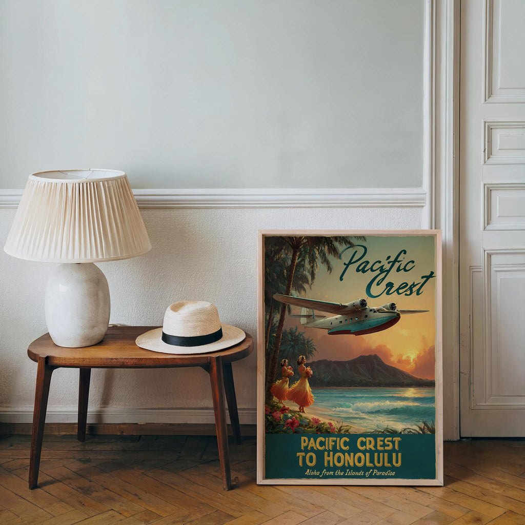 Vintage Airline Print: Honolulu Poster - Retro airplane wall art - Hawaiian Pan Am Poster (Physical)