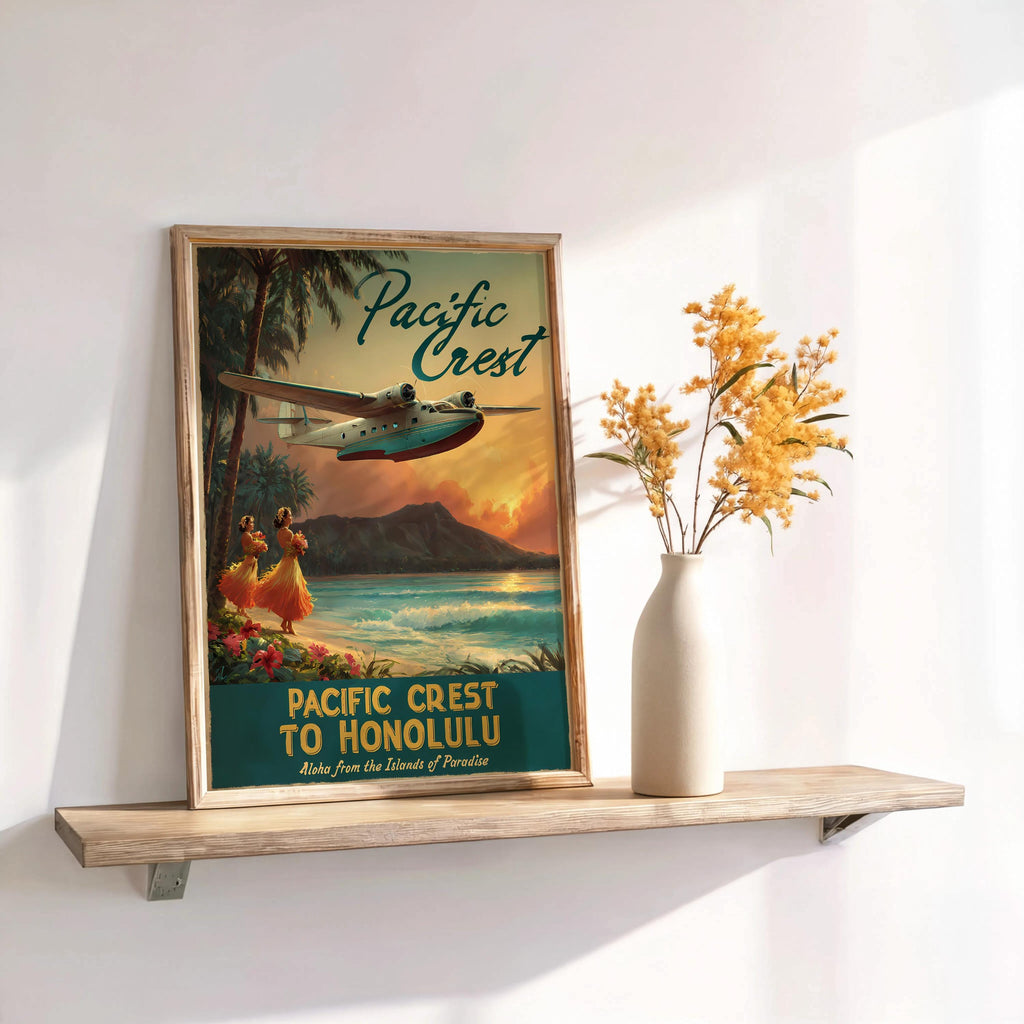 Vintage Airline Print: Honolulu Poster - Retro airplane wall art - Hawaiian Pan Am Poster (Physical)