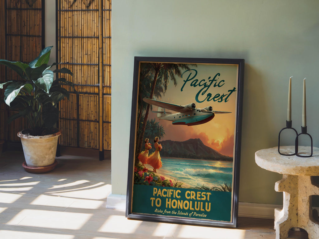 Vintage Airline Print: Honolulu Poster - Retro airplane wall art - Hawaiian Pan Am Poster (Physical)