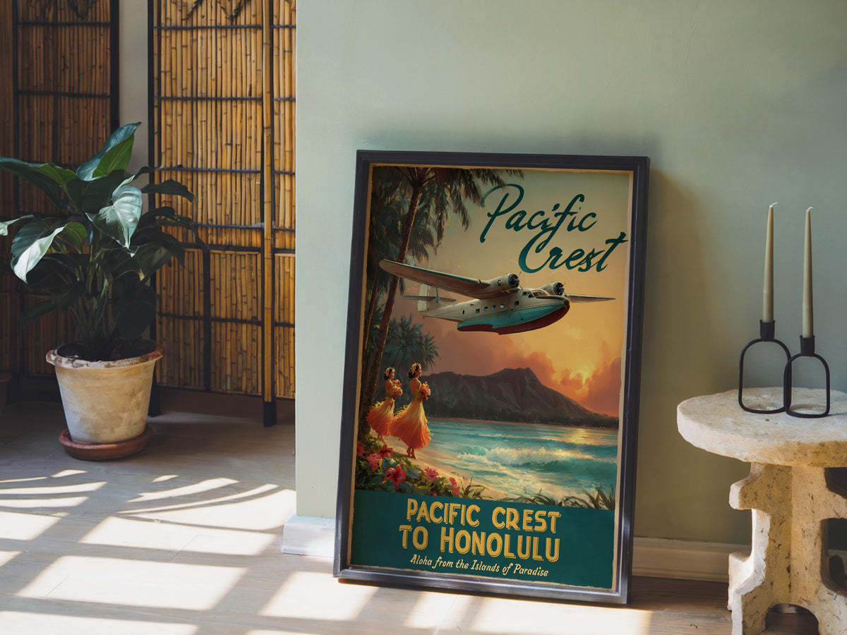 Vintage Airline Print: Honolulu Poster - Retro airplane wall art - Hawaiian Pan Am Poster (Physical)