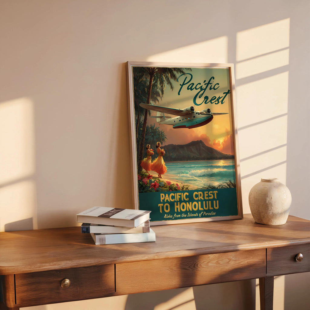 Vintage Airline Print: Honolulu Poster - Retro airplane wall art - Hawaiian Pan Am Poster (Physical)