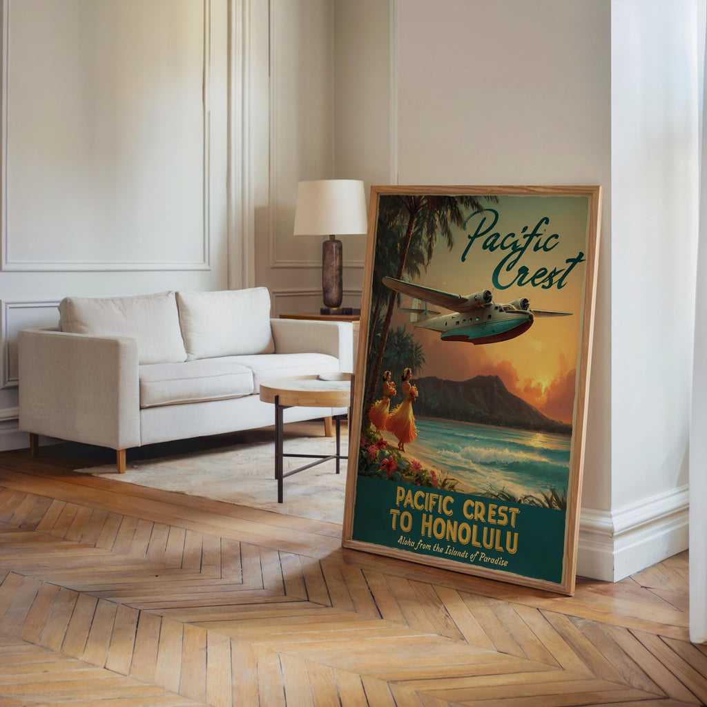 Vintage Airline Print: Honolulu Poster - Retro airplane wall art - Hawaiian Pan Am Poster (Physical)