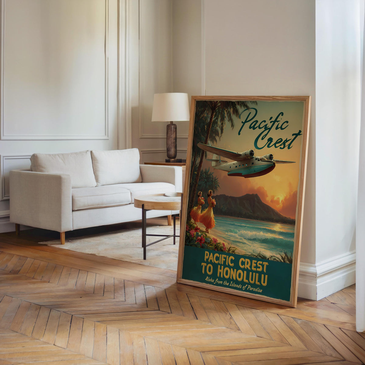Vintage Airline Print: Honolulu Poster - Retro airplane wall art - Hawaiian Pan Am Poster (Physical)