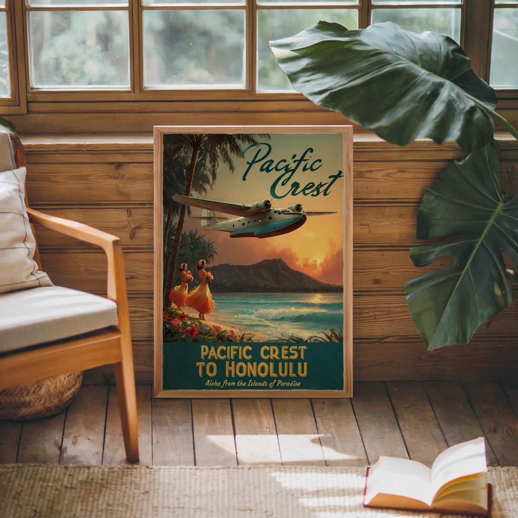 Vintage Airline Print: Honolulu Poster - Retro airplane wall art - Hawaiian Pan Am Poster (Physical)