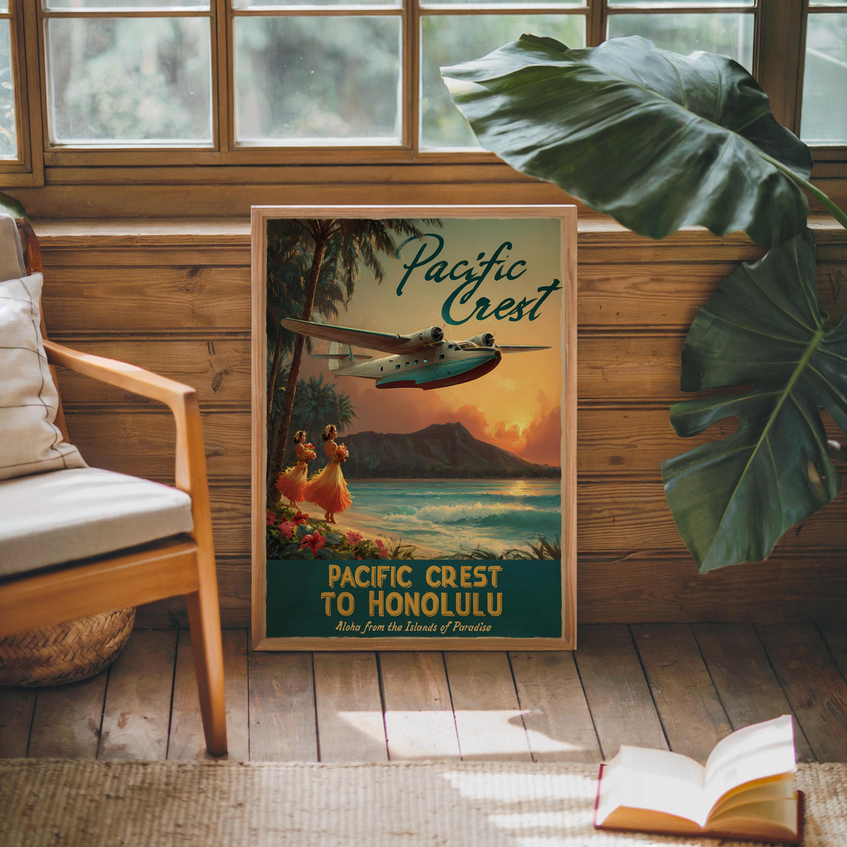 Vintage Airline Print: Honolulu Poster - Retro airplane wall art - Hawaiian Pan Am Poster (Physical)