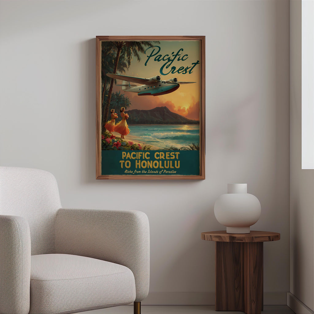Vintage Airline Print: Honolulu Poster - Retro airplane wall art - Hawaiian Pan Am Poster (Physical)