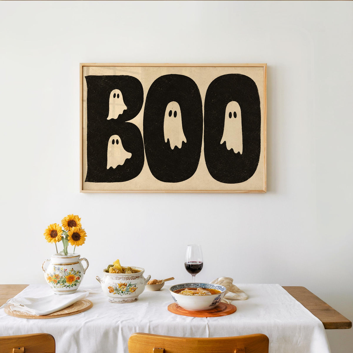 BOO Ghost Typography Print, Retro Halloween Wall Art, Vintage Creepy Cute Poster, Spooky Typography Decor, Witchy Occult Gift