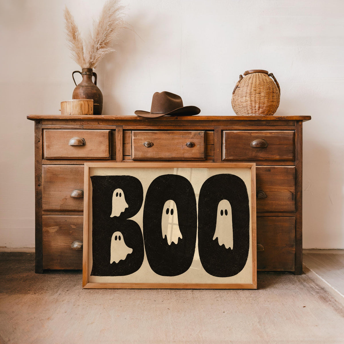 BOO Ghost Typography Print, Retro Halloween Wall Art, Vintage Creepy Cute Poster, Spooky Typography Decor, Witchy Occult Gift