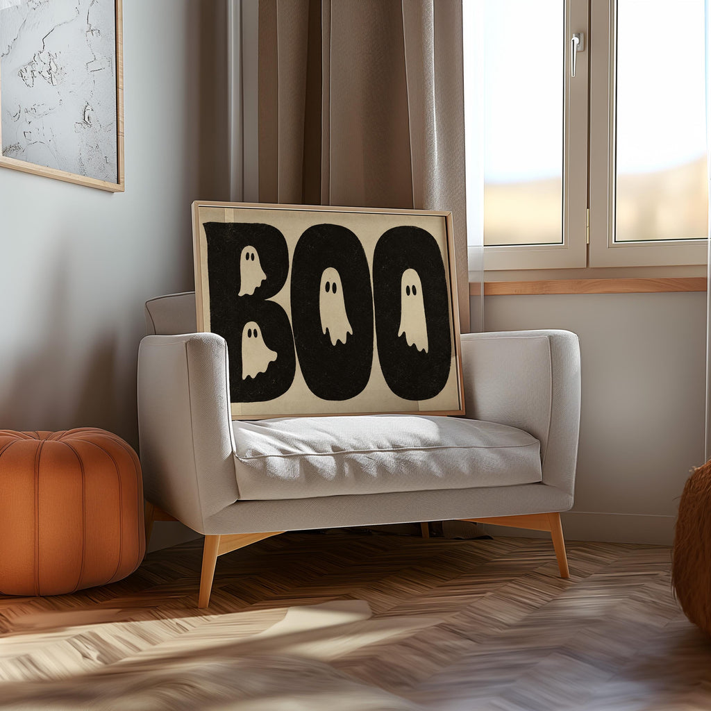 BOO Ghost Typography Print, Retro Halloween Wall Art, Vintage Creepy Cute Poster, Spooky Typography Decor, Witchy Occult Gift