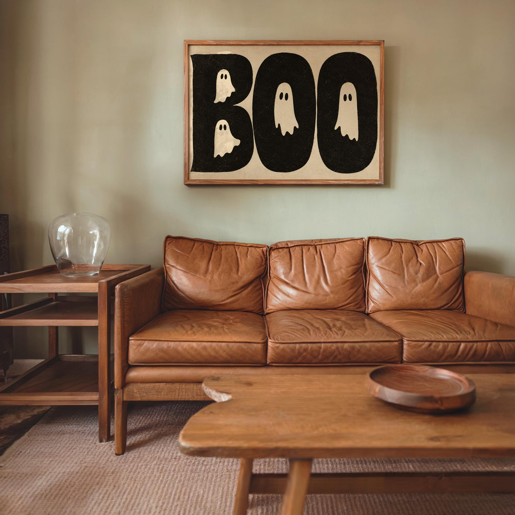 BOO Ghost Typography Print, Retro Halloween Wall Art, Vintage Creepy Cute Poster, Spooky Typography Decor, Witchy Occult Gift