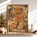 Tiny People Decorating Gingerbread Man Wall Art, Baker Foodie Gift, Whimsical Christmas Kitchen Poster, Xmas Holiday Decor
