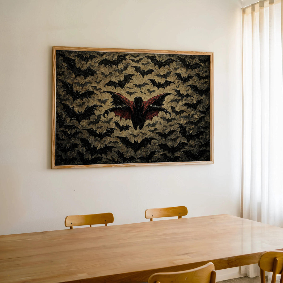 Gothic Vampire Halloween Print, Halloween Bat Poster, Impasto Textured Wall Decor, Dark Fantasy Dracula Art, Spooky Season Decoration