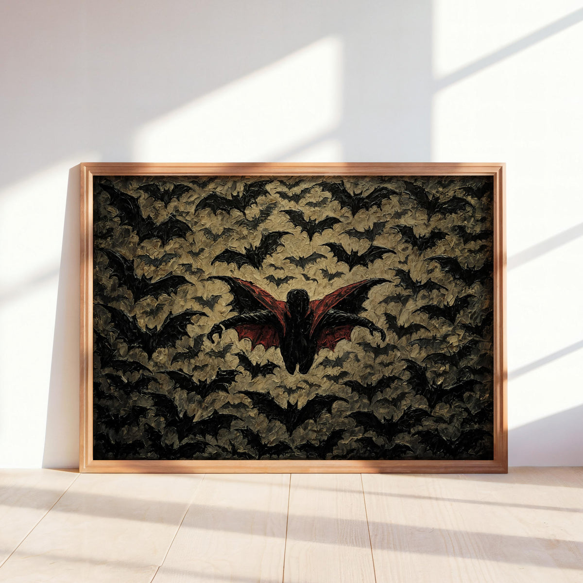 Gothic Vampire Halloween Print, Halloween Bat Poster, Impasto Textured Wall Decor, Dark Fantasy Dracula Art, Spooky Season Decoration