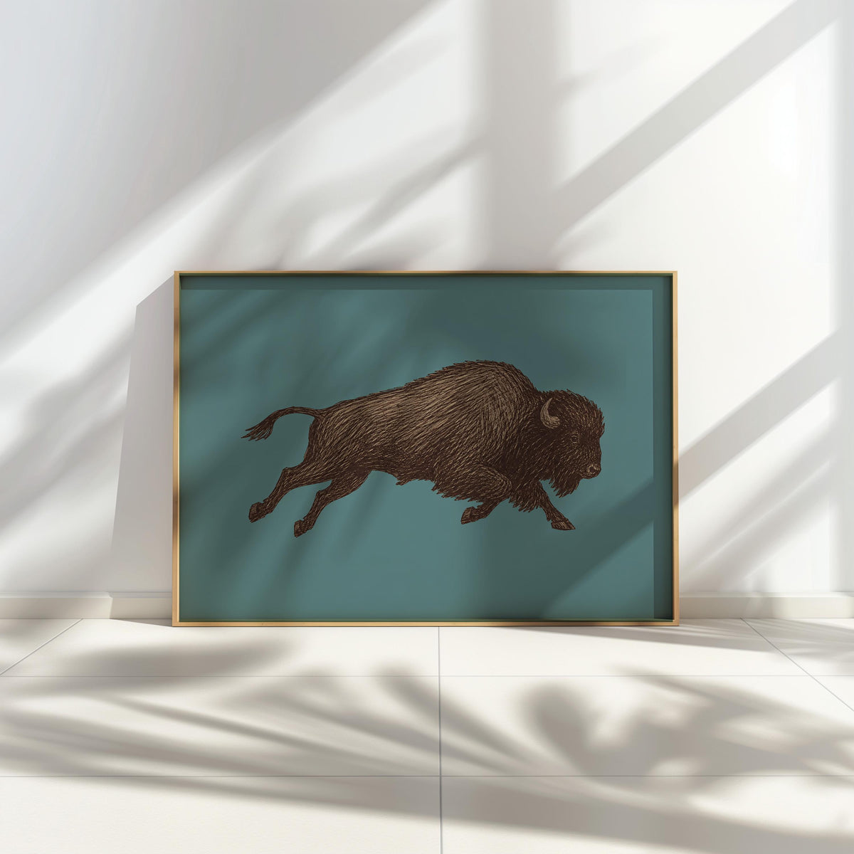 Bison Sketch Wall Art, Western Cowboy Print, Running Buffalo Illustration, Rustic Cabin Wildlife Decor, Americana Wildlife Poster