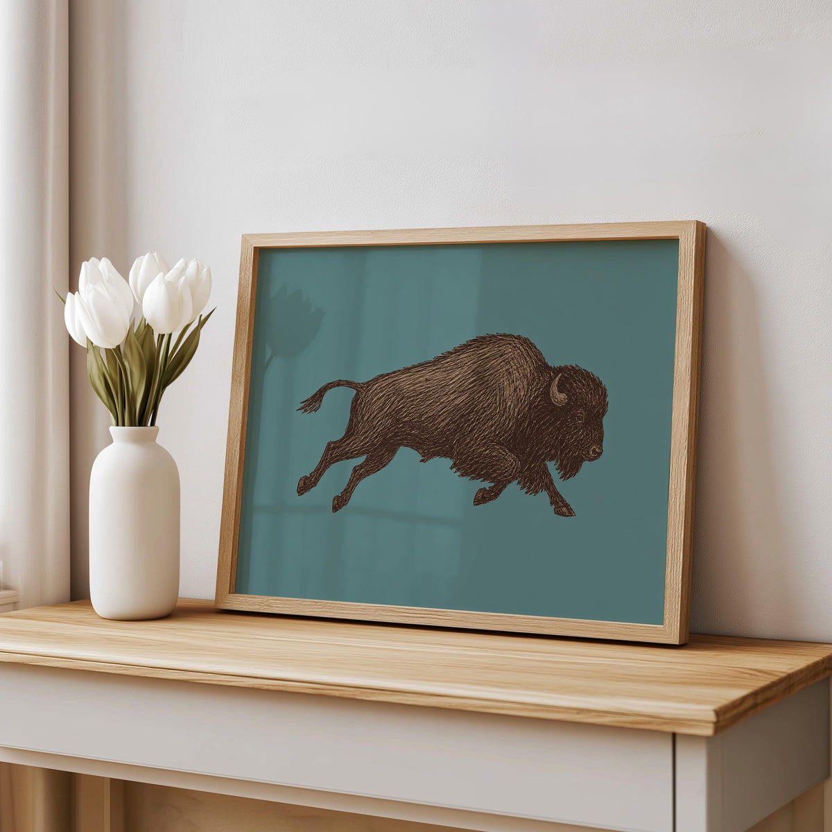 Bison Sketch Wall Art, Western Cowboy Print, Running Buffalo Illustration, Rustic Cabin Wildlife Decor, Americana Wildlife Poster