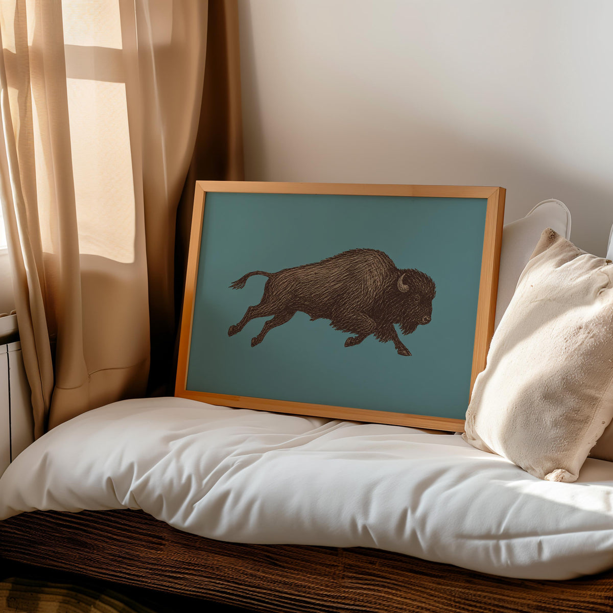 Bison Sketch Wall Art, Western Cowboy Print, Running Buffalo Illustration, Rustic Cabin Wildlife Decor, Americana Wildlife Poster