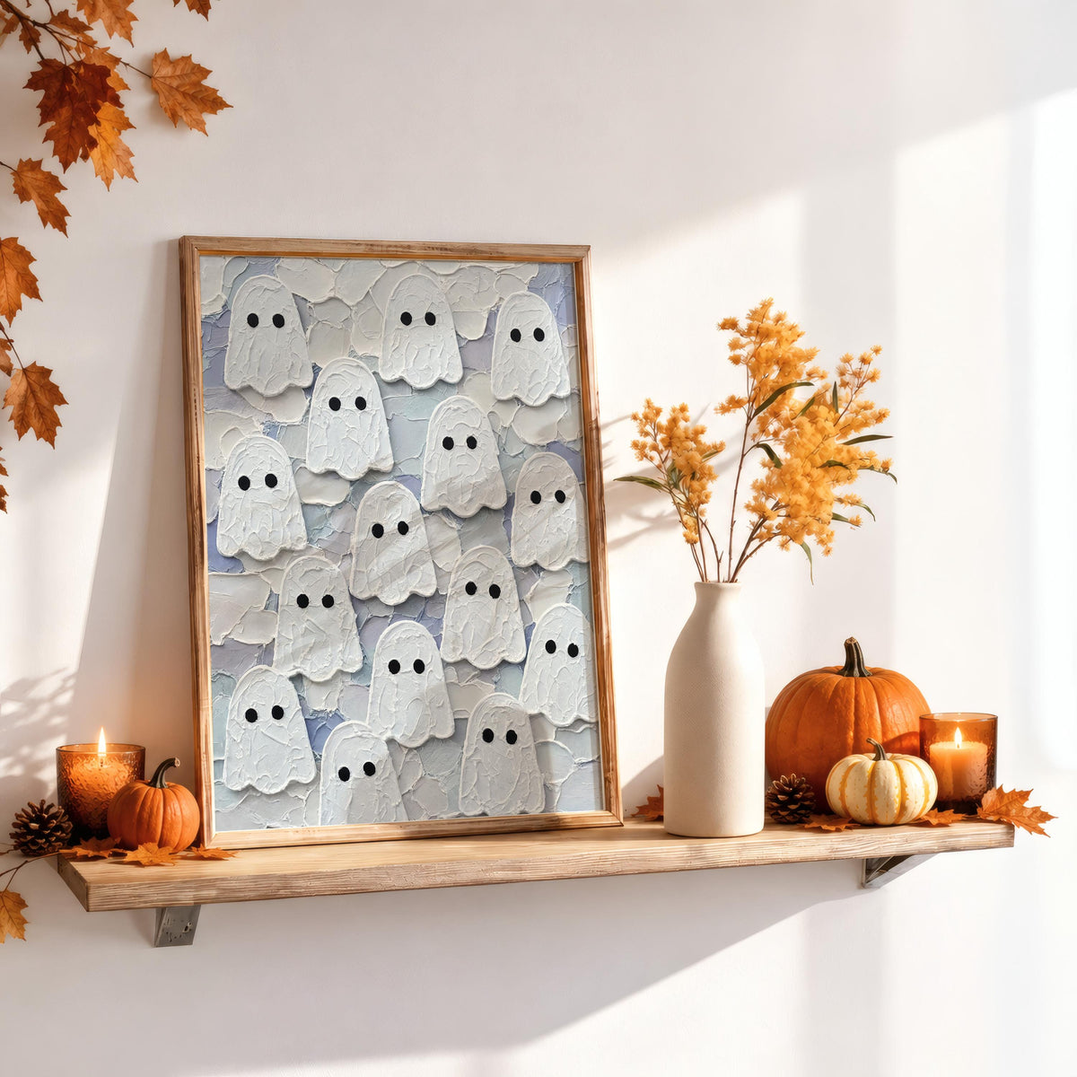 Ghost Congregation Wall Art, Pastel Folk Impasto Painting, Cute Goth Halloween Decor, Textured Spooky Season Print, Fall Autumn Poster