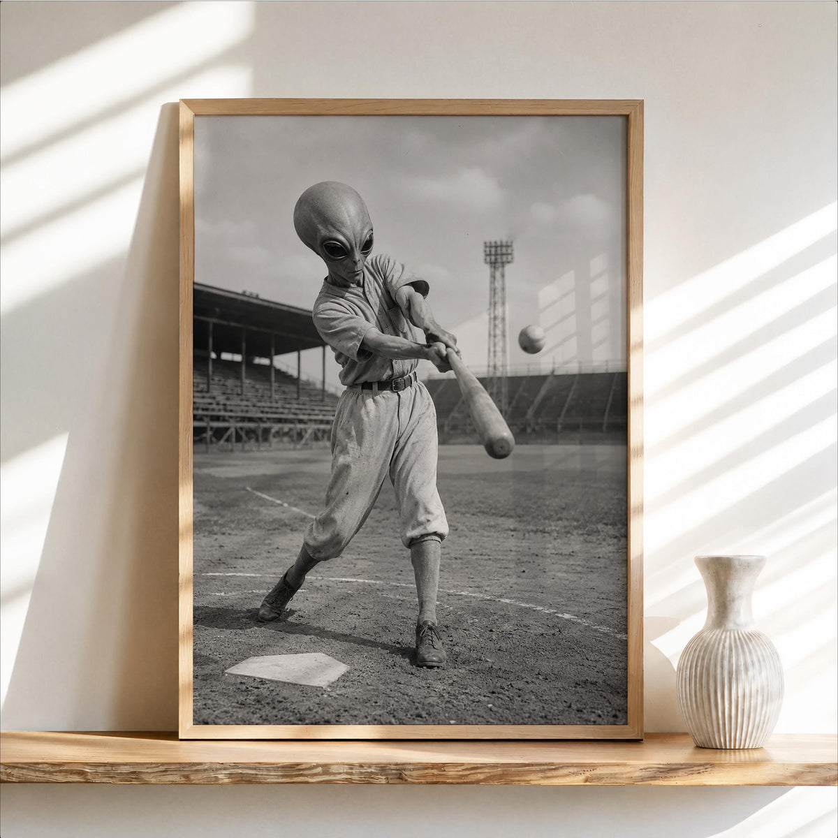 Alien Baseball Wall Art, Surreal Vintage Sports Photography, Funny Space Print, Kids Boys Baseball Gift