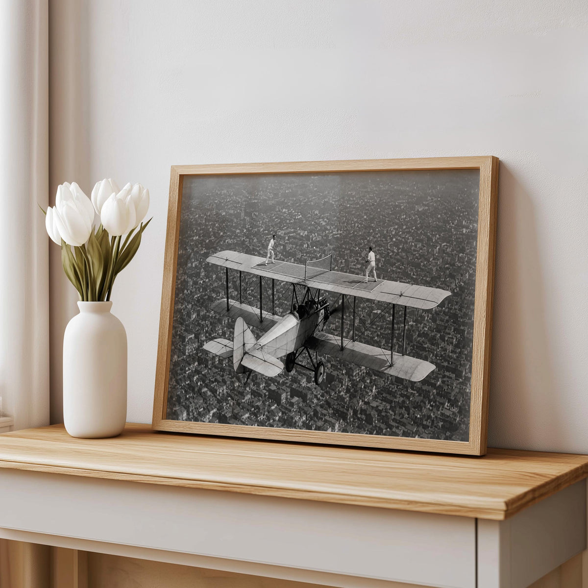 Vintage Airplane Print, Tennis Match On A Plane Photo, Quirky Retro Airline Wall Art, Surreal Sports Decor, Pilot Gift