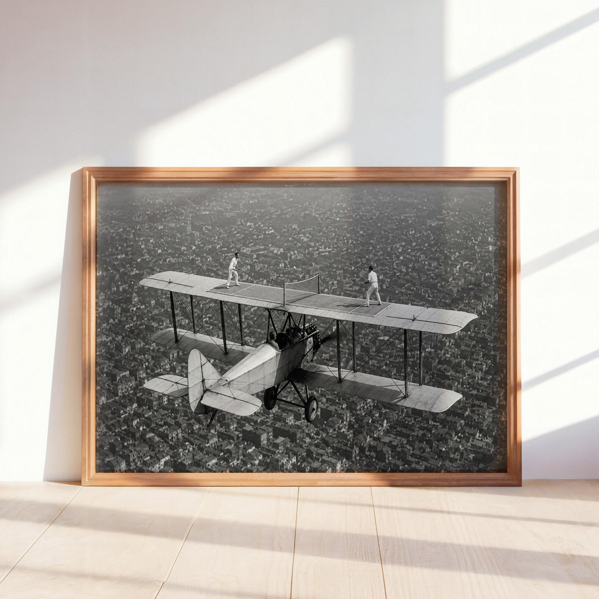 Vintage Airplane Print, Tennis Match On A Plane Photo, Quirky Retro Airline Wall Art, Surreal Sports Decor, Pilot Gift