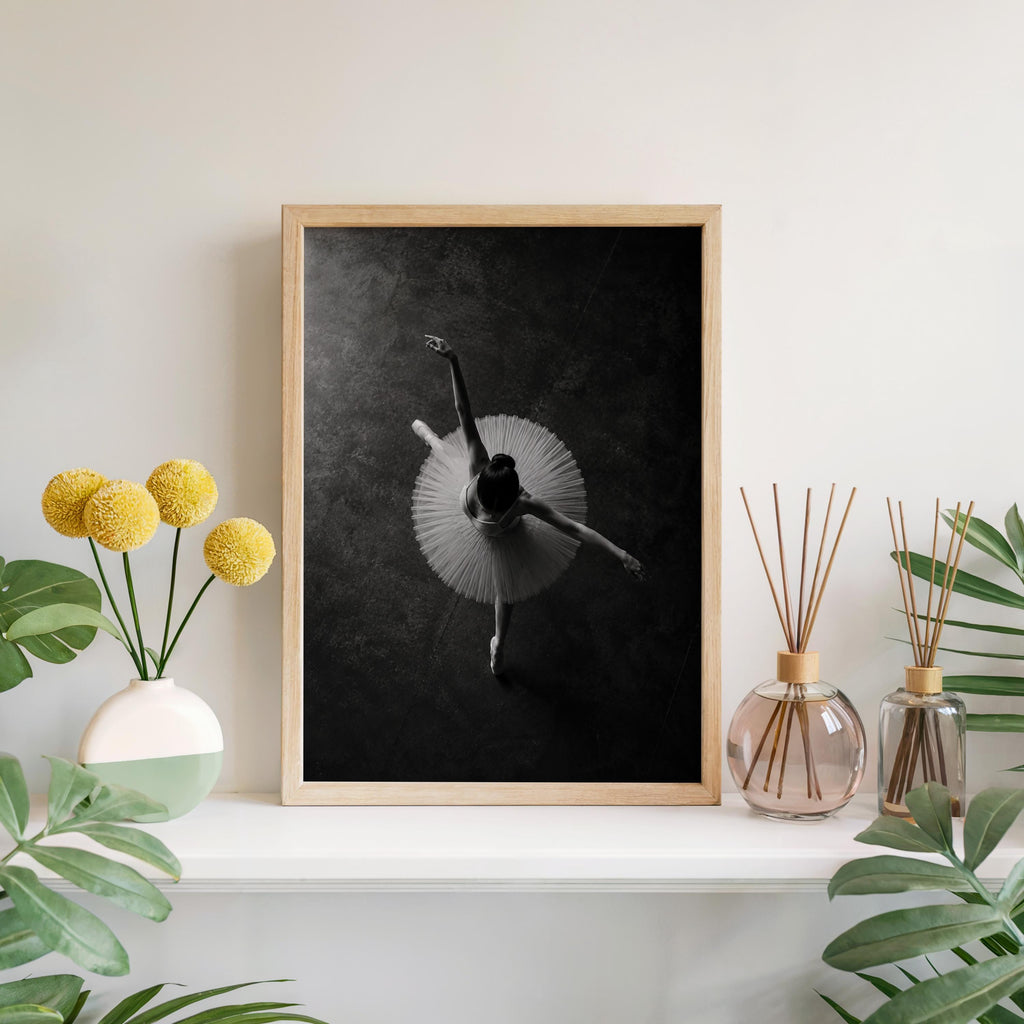 Ballerina Aerial Tutu Wall Art, Balletcore Black White Photography, Fine Art Dance Studio Print, Ballet Lover Gift,