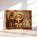 Funny Christmas Cats Oil Painting, Elf Santa Angel Pet Costume Portrait, Cozy Holiday Cat Wall Art, Cute Xmas Animals Print