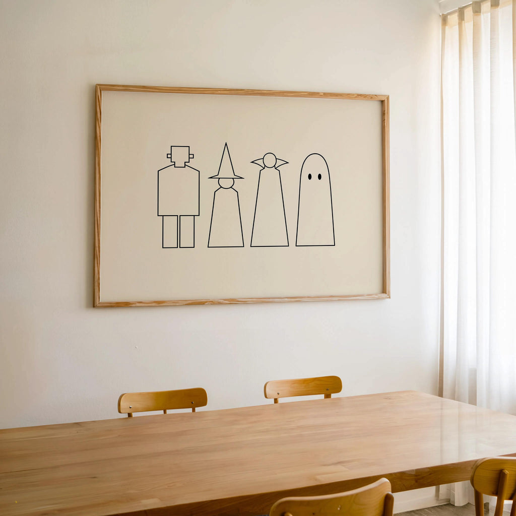 Halloween Monster Line Art, Frankenstein Witch Vampire Ghost Silhouette Print, Minimalist Spooky Season Decor, Witchy Minimalist Poster