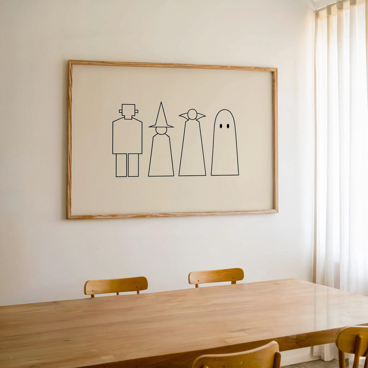 Halloween Monster Line Art, Frankenstein Witch Vampire Ghost Silhouette Print, Minimalist Spooky Season Decor, Witchy Minimalist Poster