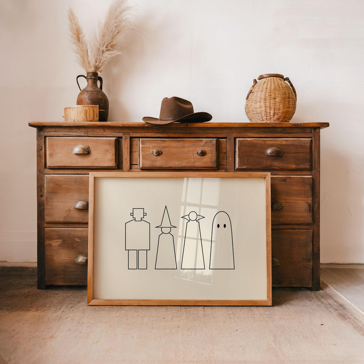 Halloween Monster Line Art, Frankenstein Witch Vampire Ghost Silhouette Print, Minimalist Spooky Season Decor, Witchy Minimalist Poster