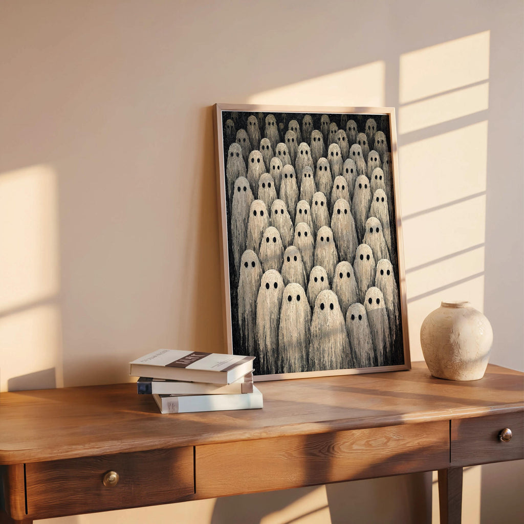 Ghost Gathering Wall Art, Rustic Impasto Halloween Painting, Spooky Season Gothic Home Decor, Whimsigoth Witchy Print, Dark Academia Gift