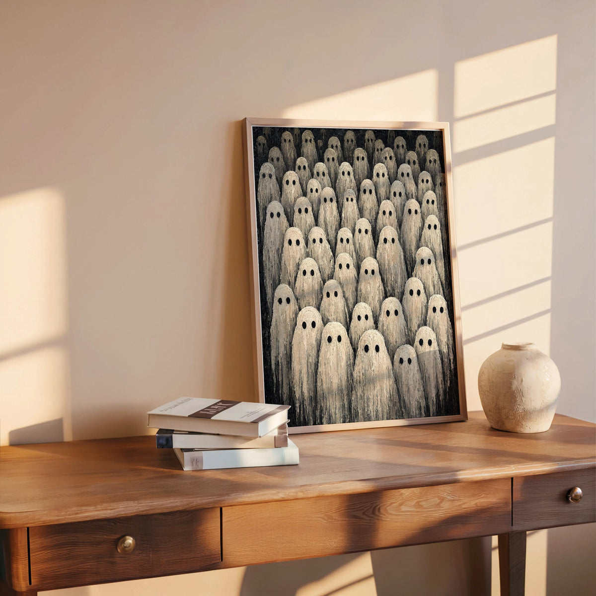 Ghost Gathering Wall Art, Rustic Impasto Halloween Painting, Spooky Season Gothic Home Decor, Whimsigoth Witchy Print, Dark Academia Gift
