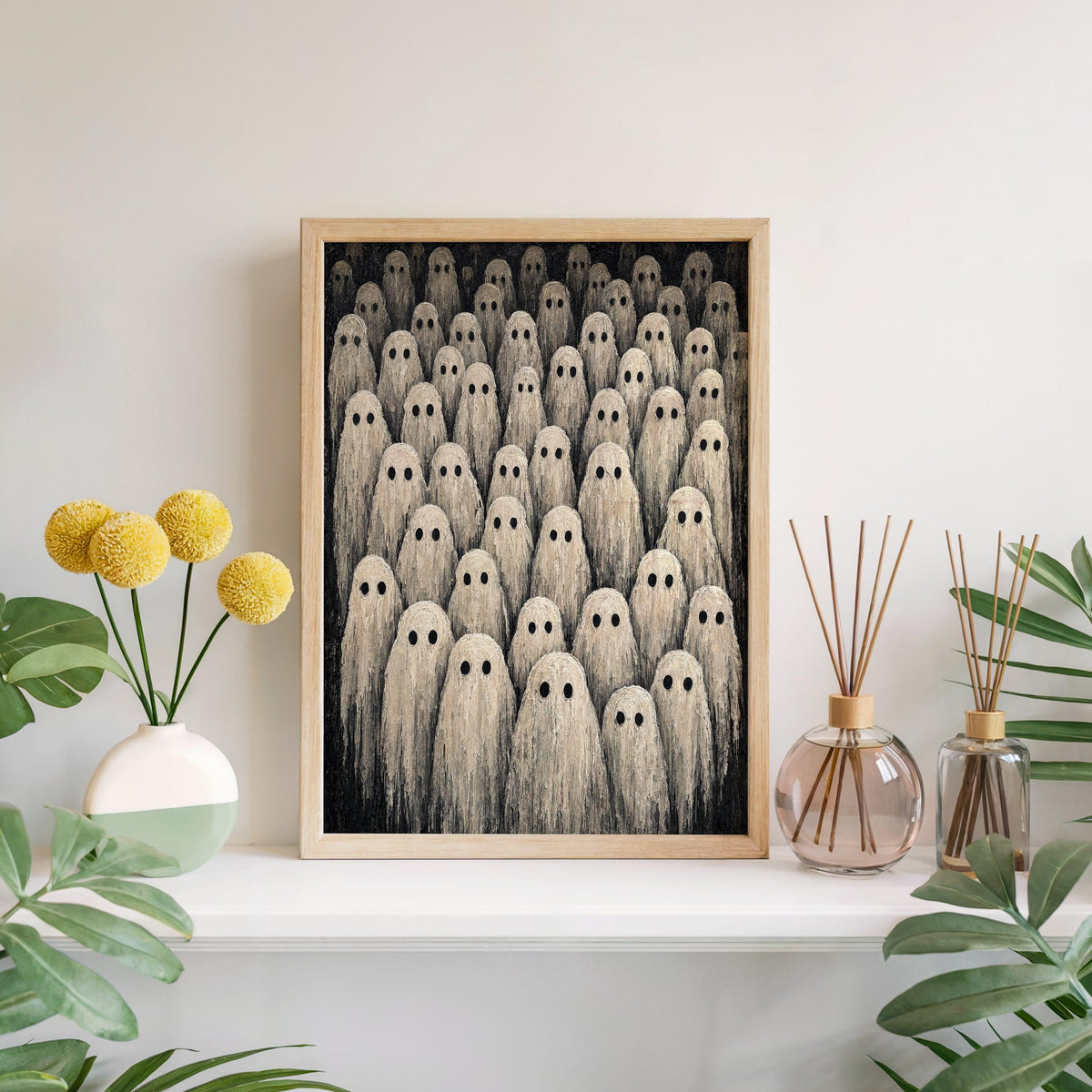 Ghost Gathering Wall Art, Rustic Impasto Halloween Painting, Spooky Season Gothic Home Decor, Whimsigoth Witchy Print, Dark Academia Gift