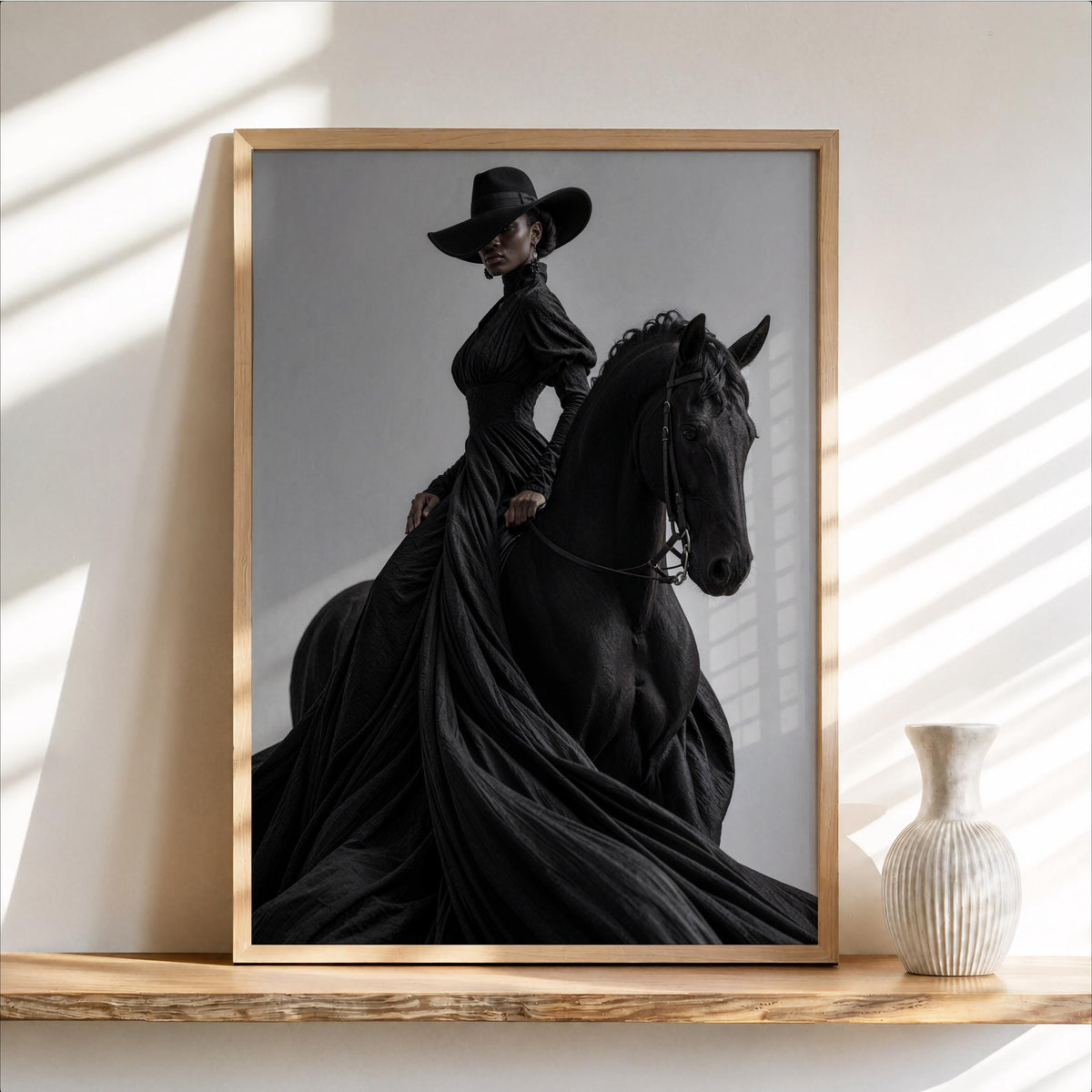 Afrocentric Horse Rider Wall Art, Black Woman Equestrian Fashion Print, Minimalist Girly fine Art, Chic African American Statement Decor