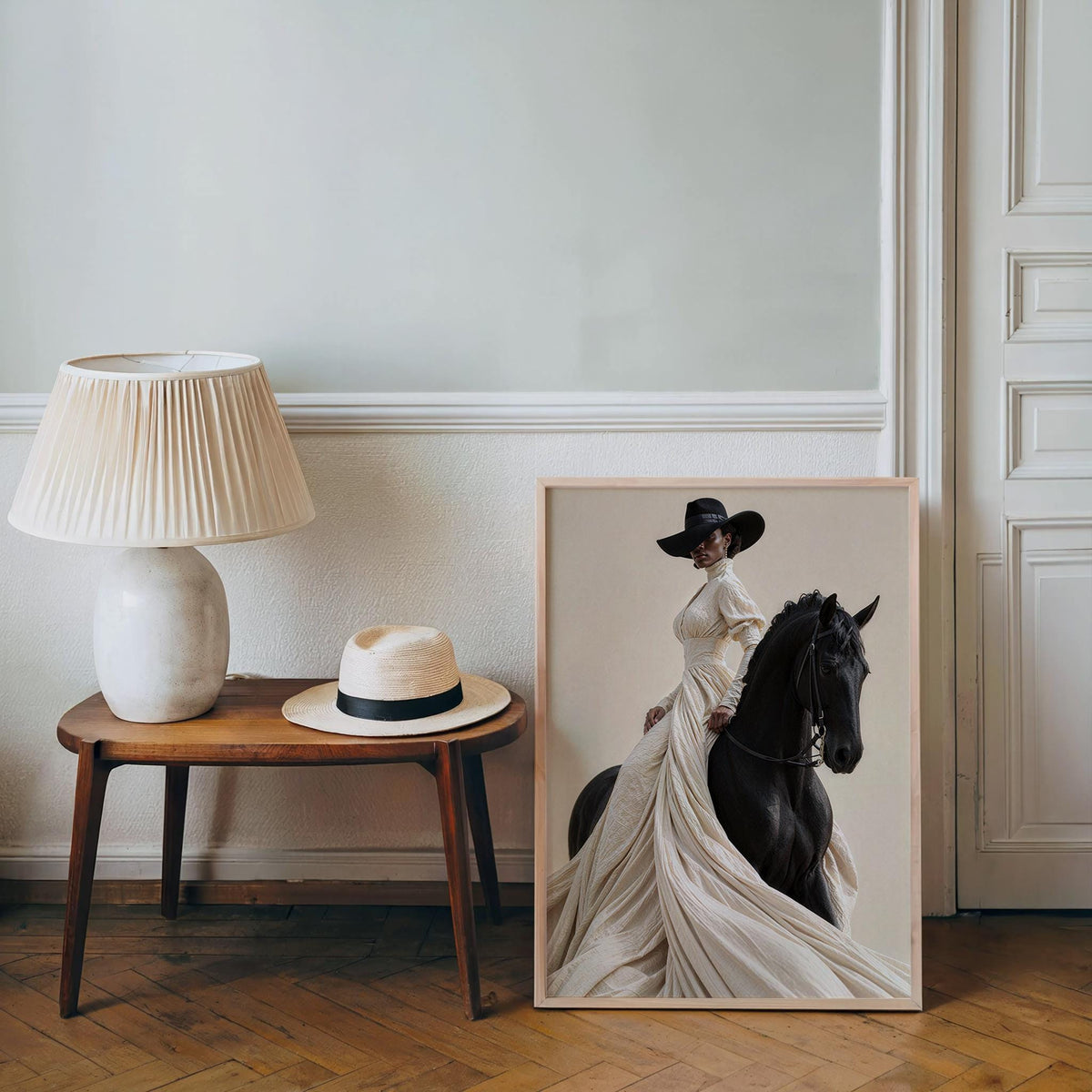 Afrocentric Horse Rider Wall Art, Black Woman Equestrian Fashion Print, Minimalist Girly fine Art, Chic African American Statement Decor