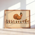 Thanksgiving Turkey Kids Parade Wall Art, Whimsical NYC Marching Band Autumn Poster, Vintage Fall Holiday Print