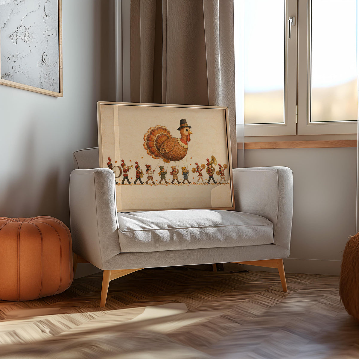 Thanksgiving Turkey Kids Parade Wall Art, Whimsical NYC Marching Band Autumn Poster, Vintage Fall Holiday Print